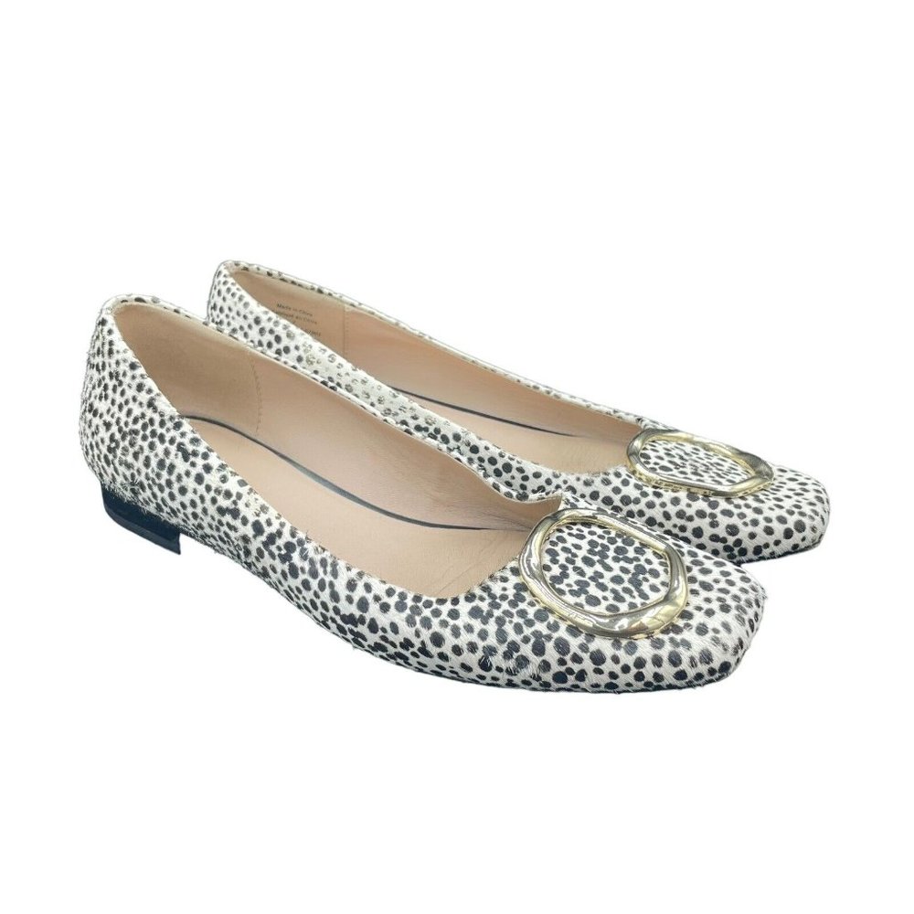 Something Navy Lily Flat Sq Toe Flats Womens 7 Calf Hair Spotted Animal Print